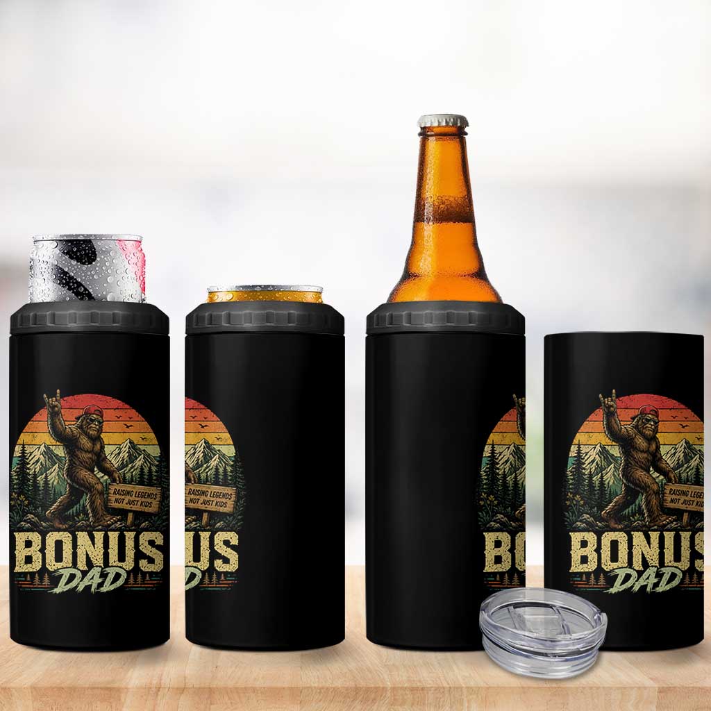 Bigfoot Bonus Dad 4 in 1 Can Cooler Tumbler Retro Stepdad Fathers Day Gifts