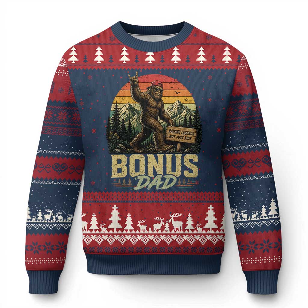 Bigfoot Bonus Dad Ugly Christmas Sweater Retro Stepdad Fathers Day Gifts