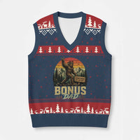 Bigfoot Bonus Dad V-Neck Knit Sweater Vest Retro Stepdad Fathers Day Gifts