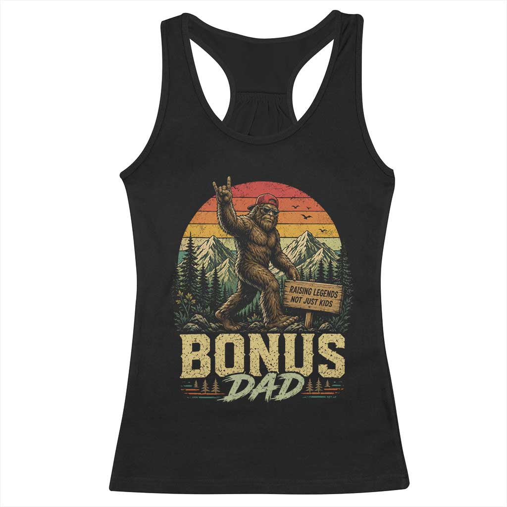 Bigfoot Bonus Dad Racerback Tank Top Retro Stepdad Fathers Day Gifts