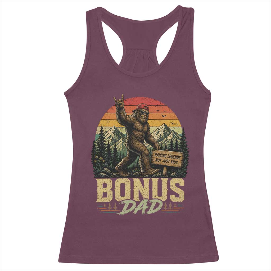 Bigfoot Bonus Dad Racerback Tank Top Retro Stepdad Fathers Day Gifts