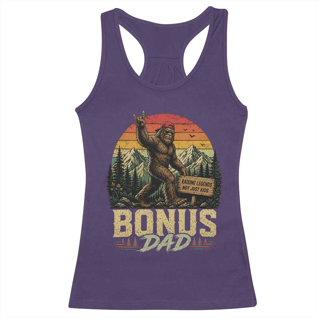 Bigfoot Bonus Dad Racerback Tank Top Retro Stepdad Fathers Day Gifts