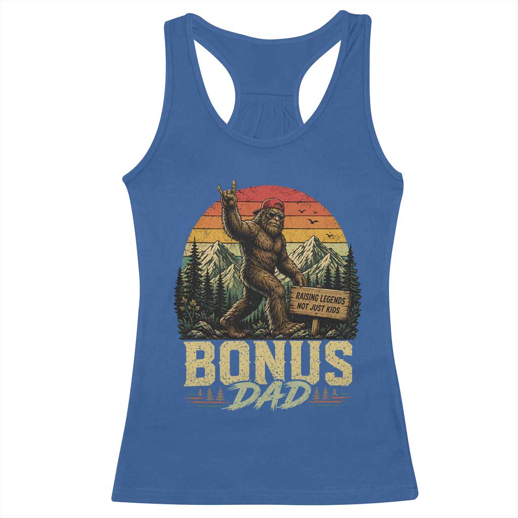 Bigfoot Bonus Dad Racerback Tank Top Retro Stepdad Fathers Day Gifts