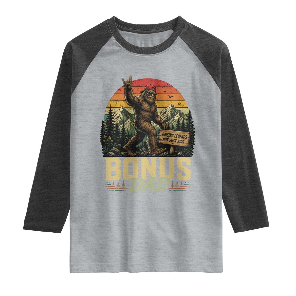 Bigfoot Bonus Dad Raglan Shirt Retro Stepdad Fathers Day Gifts