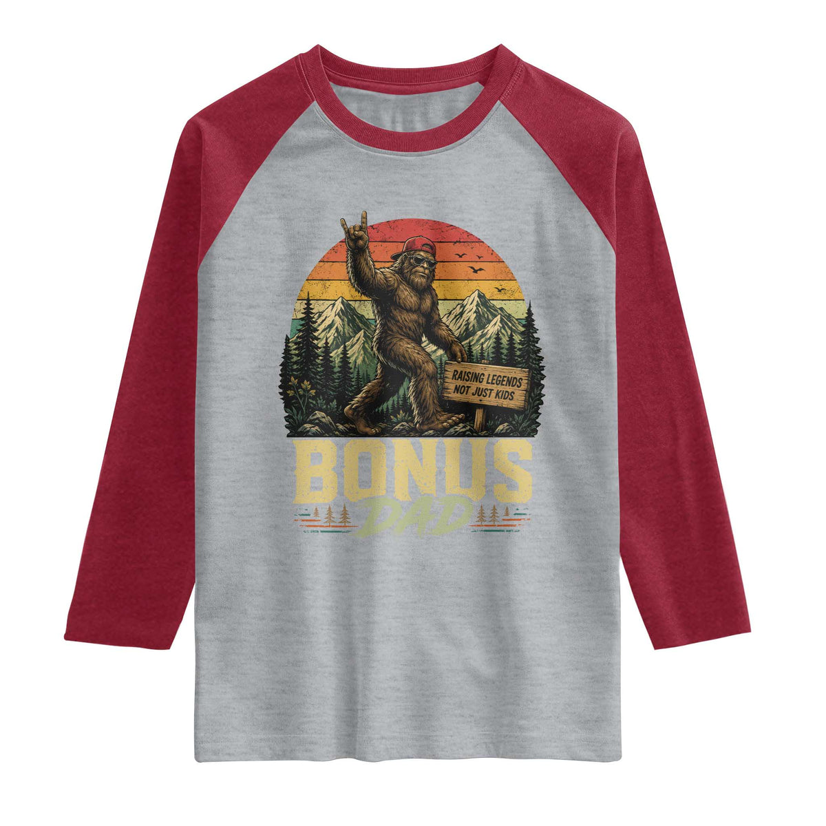 Bigfoot Bonus Dad Raglan Shirt Retro Stepdad Fathers Day Gifts