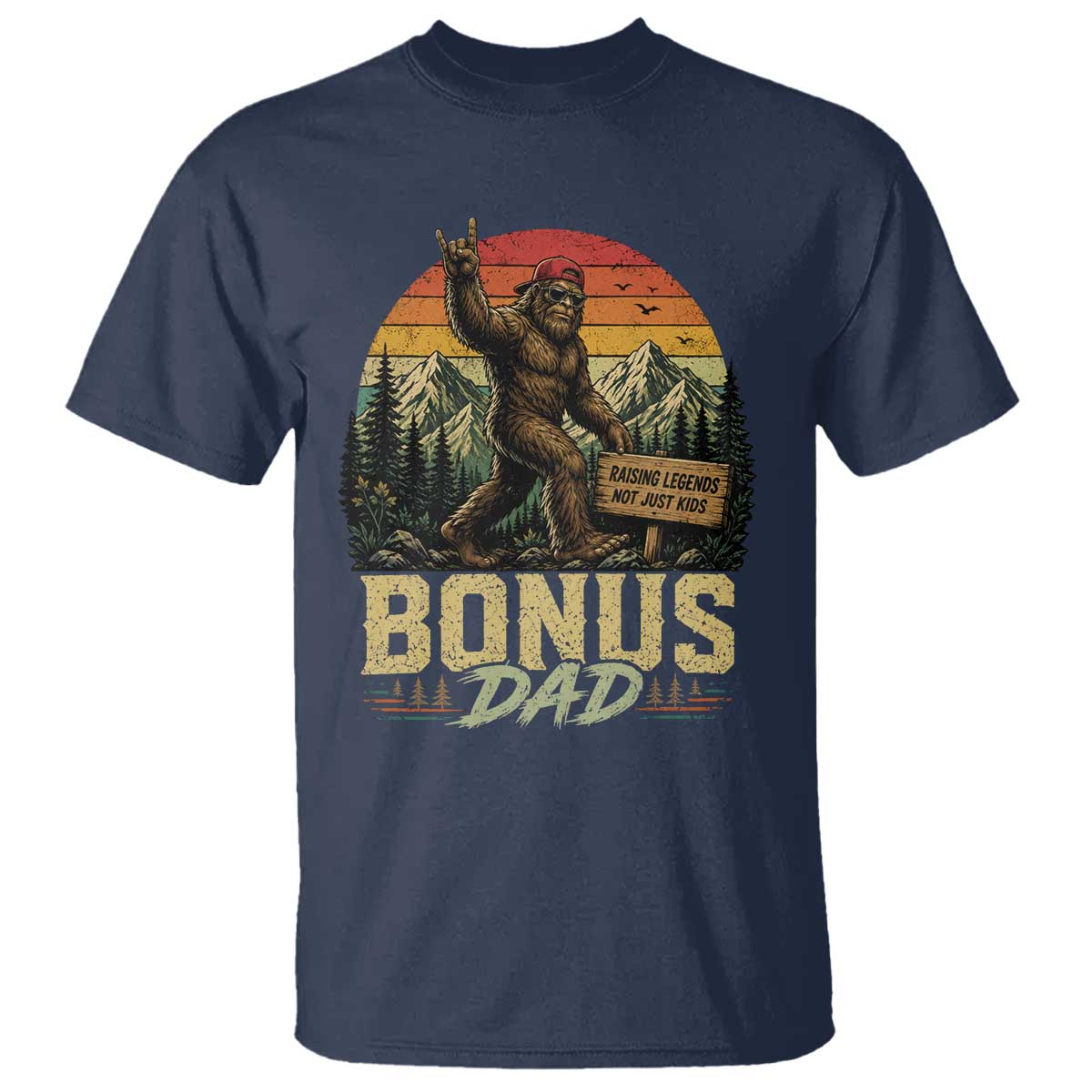 Bigfoot Bonus Dad T Shirt Retro Stepdad Fathers Day Gifts
