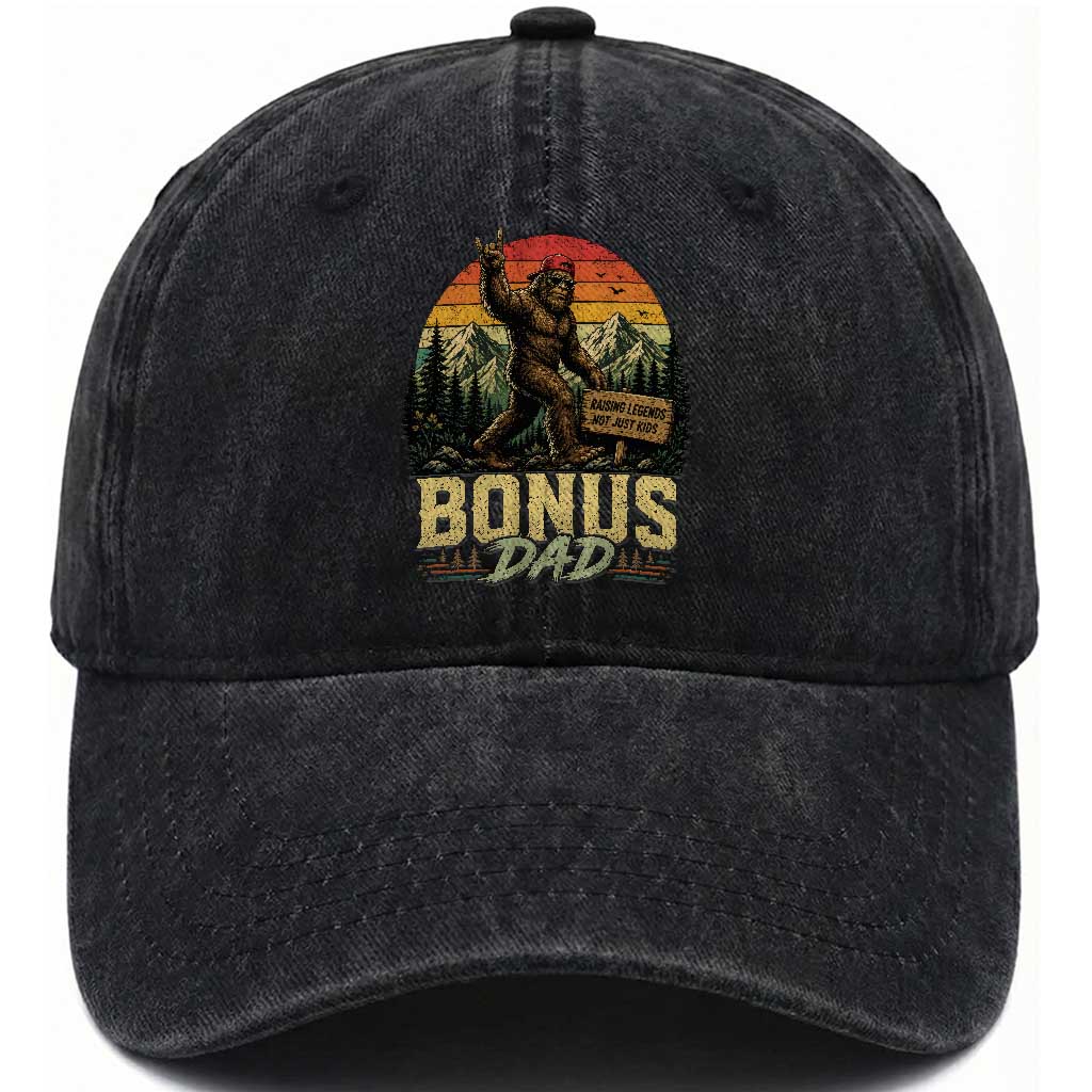Bigfoot Bonus Dad Washed Cotton Baseball Cap Retro Stepdad Fathers Day Gifts