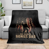 One Badass Bonus Dad Throw Blanket Vintage Bigfoot Stepdad American Flag