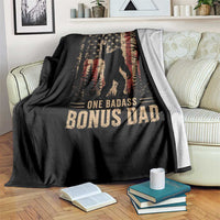 One Badass Bonus Dad Throw Blanket Vintage Bigfoot Stepdad American Flag