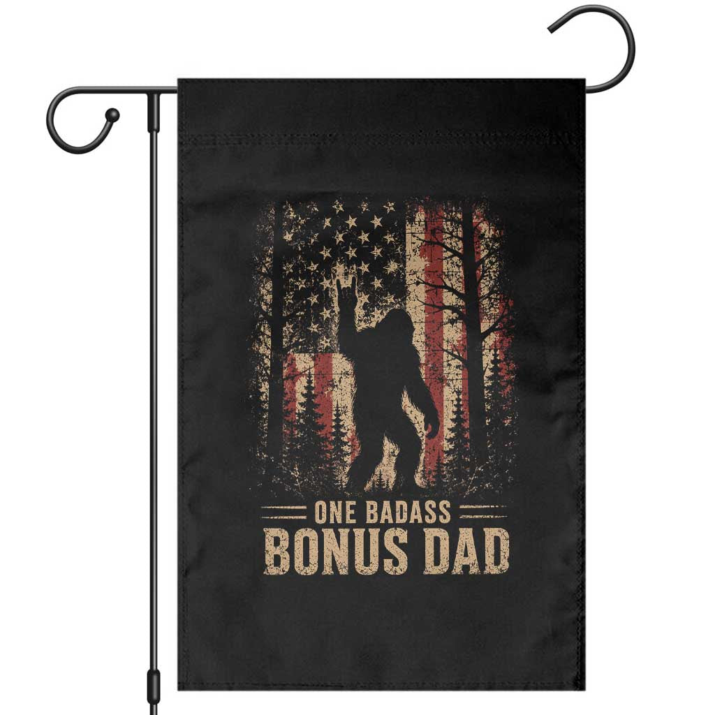 One Badass Bonus Dad Garden Flag Vintage Bigfoot Stepdad American Flag