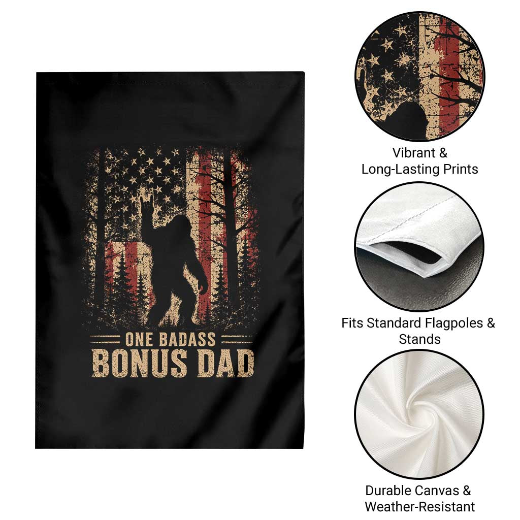 One Badass Bonus Dad Garden Flag Vintage Bigfoot Stepdad American Flag
