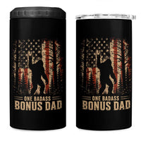 One Badass Bonus Dad 4 in 1 Can Cooler Tumbler Vintage Bigfoot Stepdad American Flag