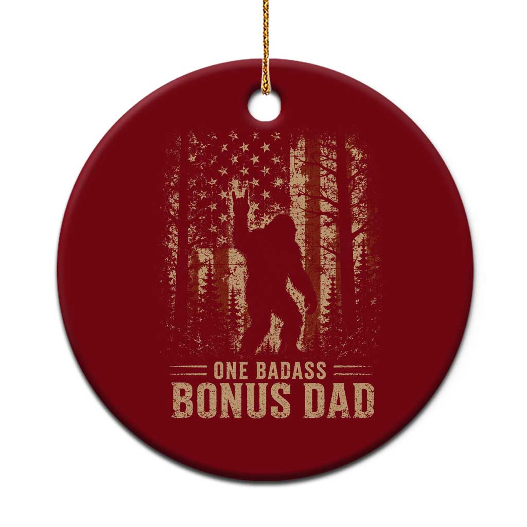One Badass Bonus Dad Ceramic Ornament Vintage Bigfoot Stepdad American Flag