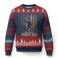 One Badass Bonus Dad Ugly Christmas Sweater Vintage Bigfoot Stepdad American Flag