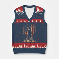 One Badass Bonus Dad V-Neck Knit Sweater Vest Vintage Bigfoot Stepdad American Flag