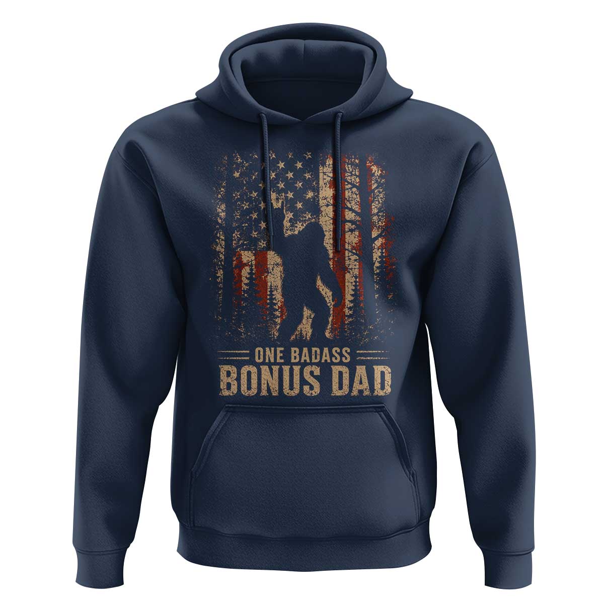 One Badass Bonus Dad Hoodie Vintage Bigfoot Stepdad American Flag
