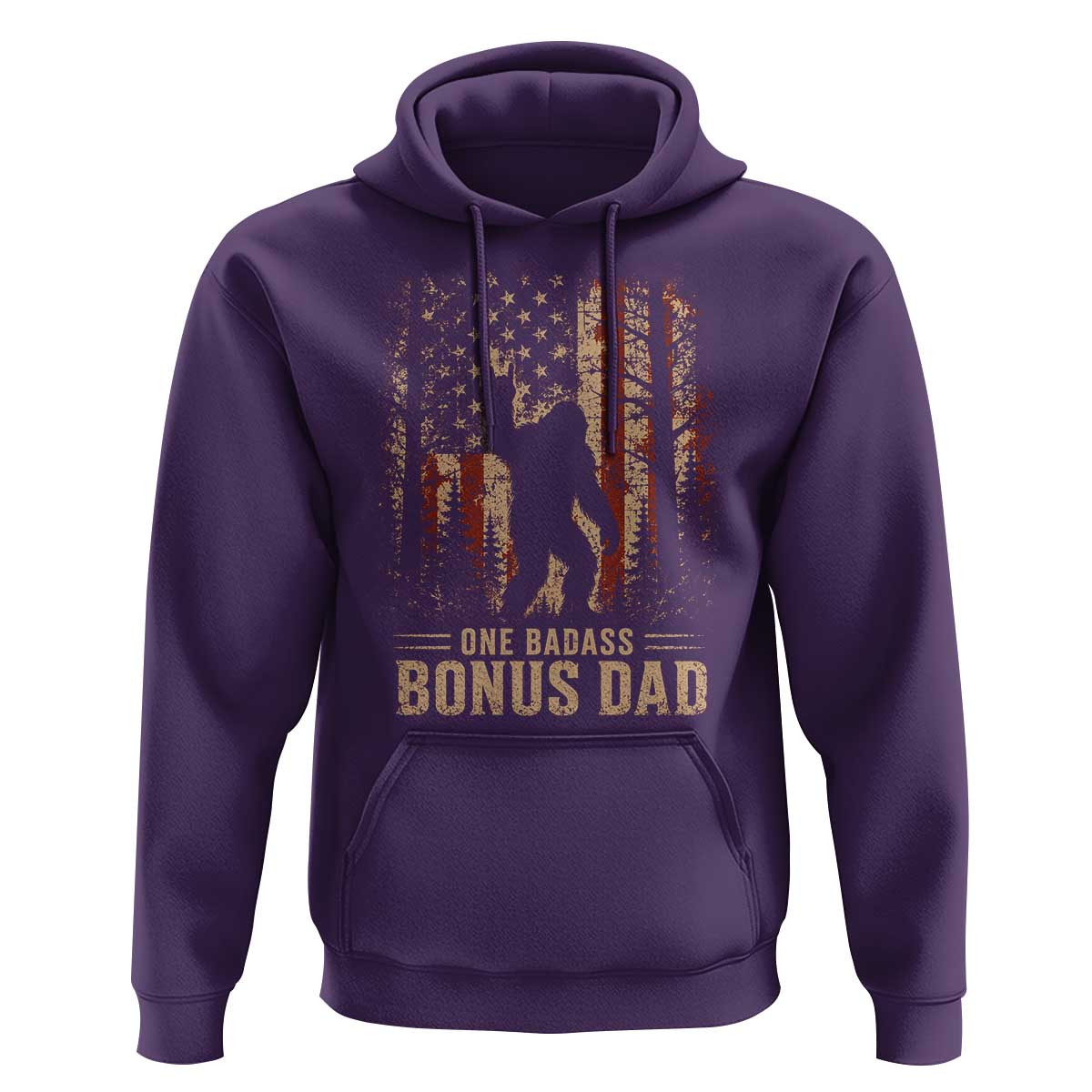 One Badass Bonus Dad Hoodie Vintage Bigfoot Stepdad American Flag