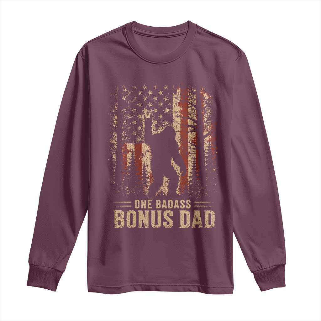 One Badass Bonus Dad Long Sleeve Shirt Vintage Bigfoot Stepdad American Flag