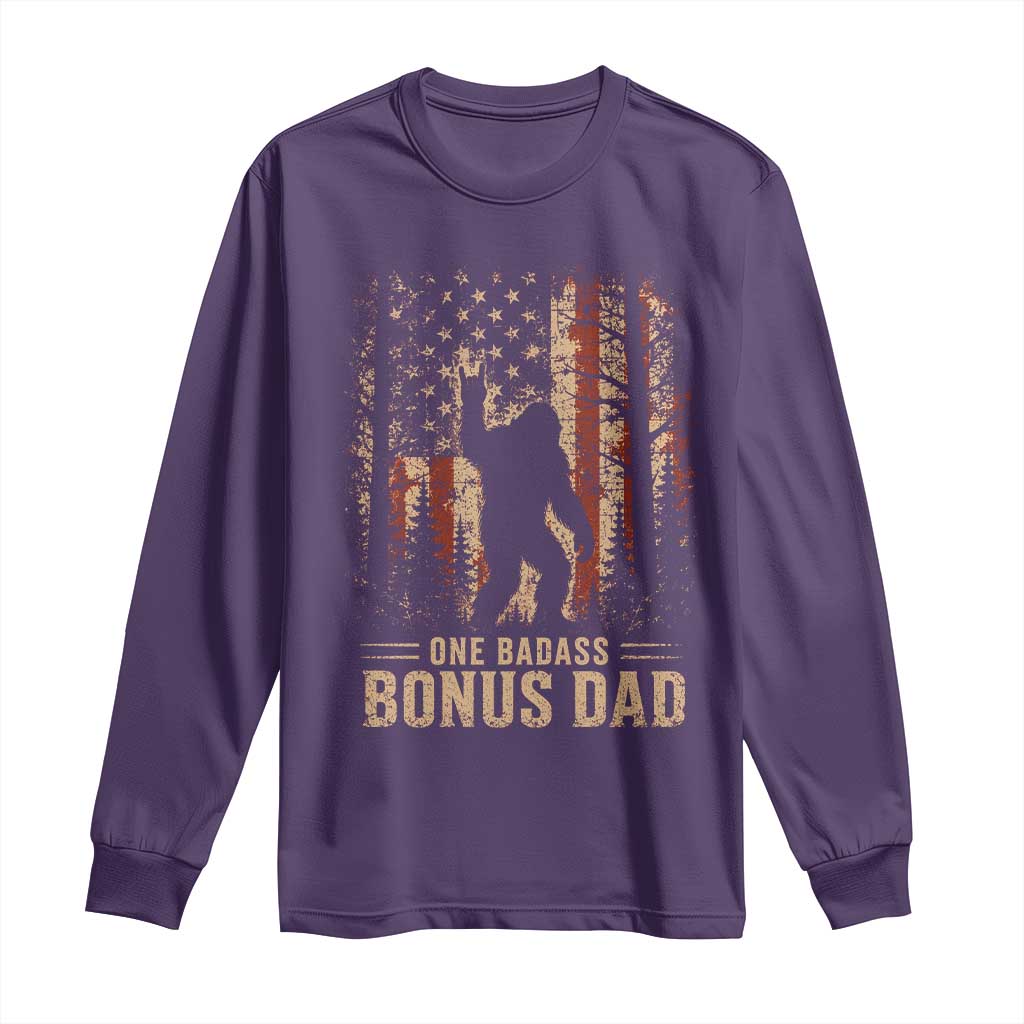 One Badass Bonus Dad Long Sleeve Shirt Vintage Bigfoot Stepdad American Flag