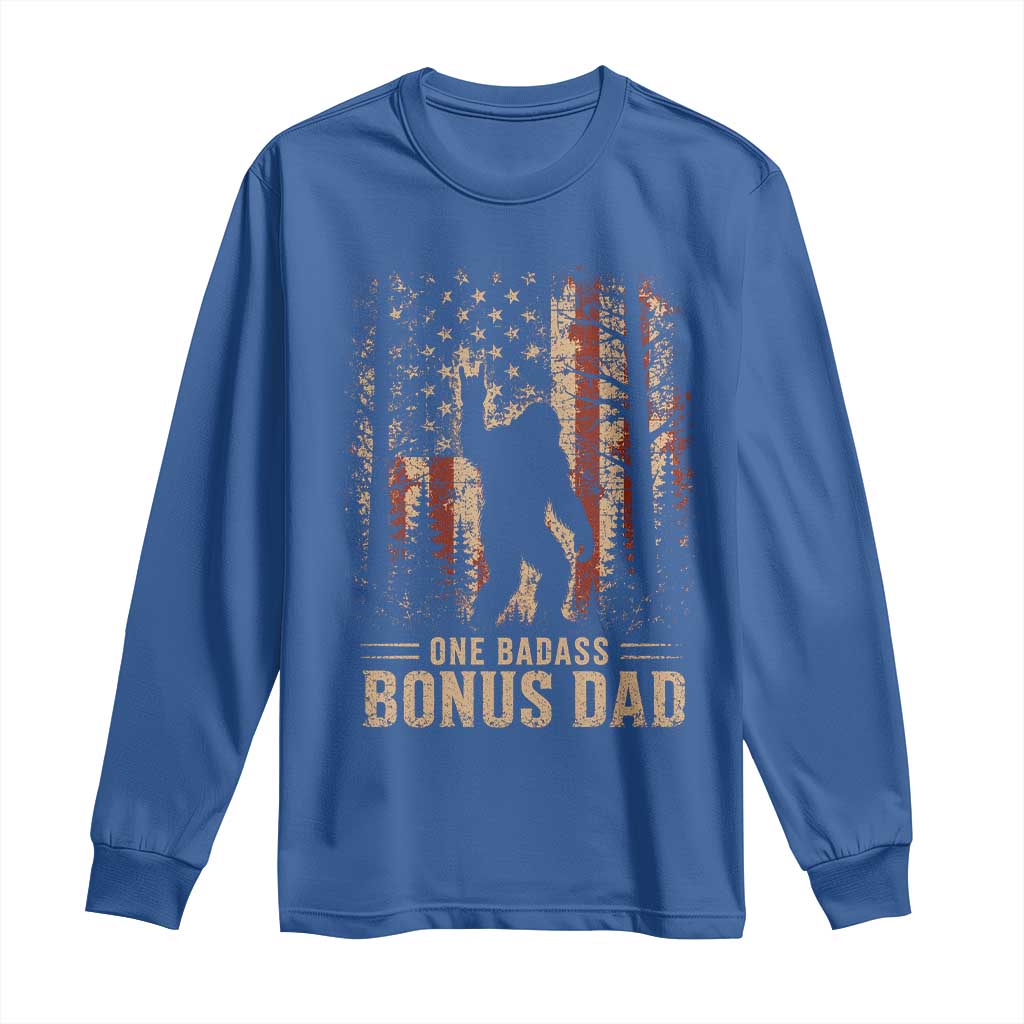 One Badass Bonus Dad Long Sleeve Shirt Vintage Bigfoot Stepdad American Flag