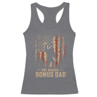 One Badass Bonus Dad Racerback Tank Top Vintage Bigfoot Stepdad American Flag