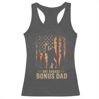 One Badass Bonus Dad Racerback Tank Top Vintage Bigfoot Stepdad American Flag