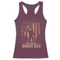 One Badass Bonus Dad Racerback Tank Top Vintage Bigfoot Stepdad American Flag