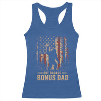 One Badass Bonus Dad Racerback Tank Top Vintage Bigfoot Stepdad American Flag