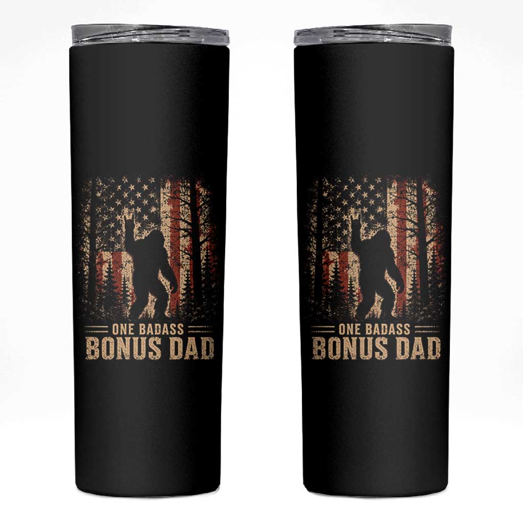 One Badass Bonus Dad Skinny Tumbler Vintage Bigfoot Stepdad American Flag