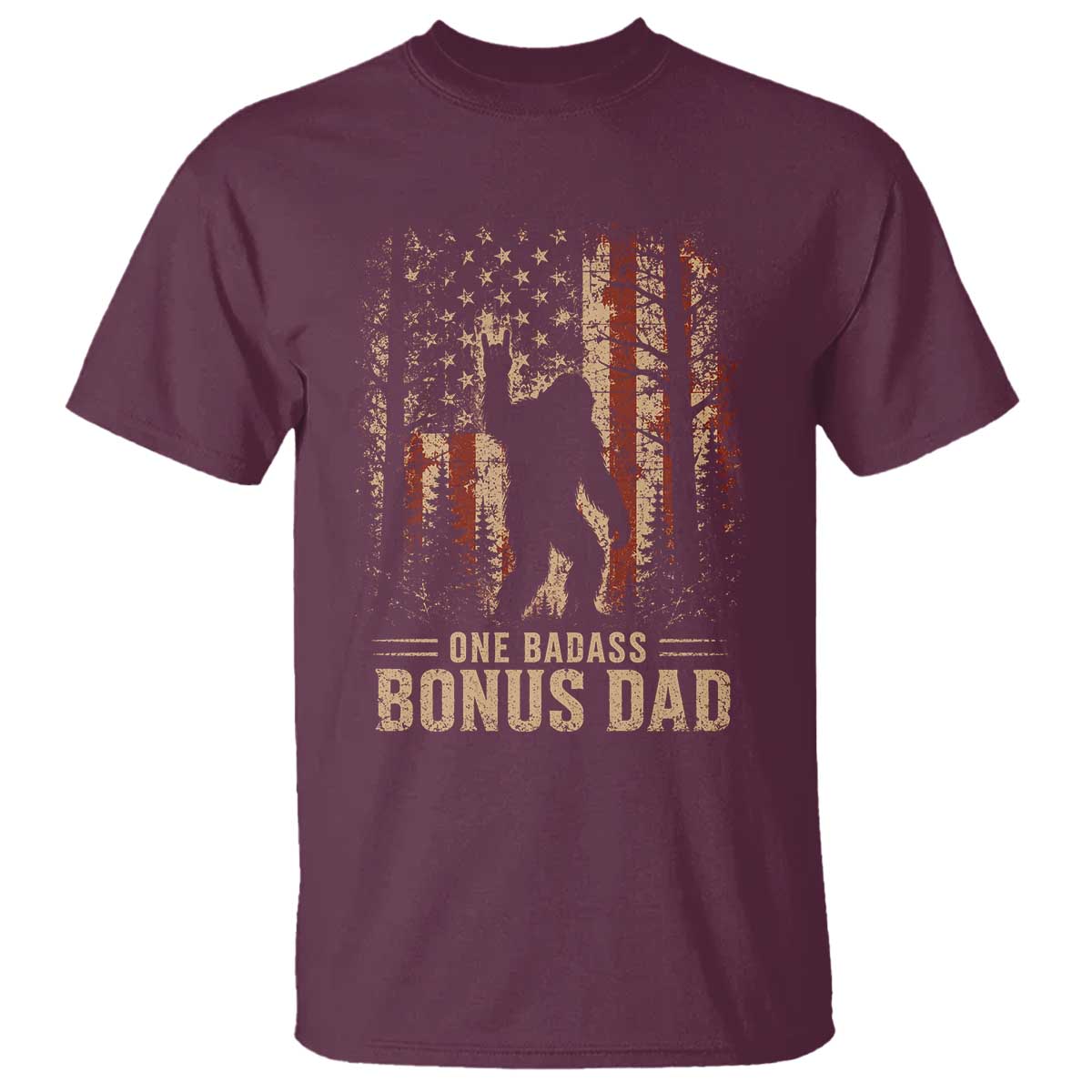 One Badass Bonus Dad T Shirt Vintage Bigfoot Stepdad American Flag