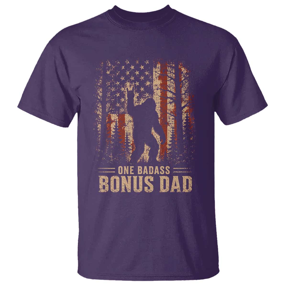 One Badass Bonus Dad T Shirt Vintage Bigfoot Stepdad American Flag