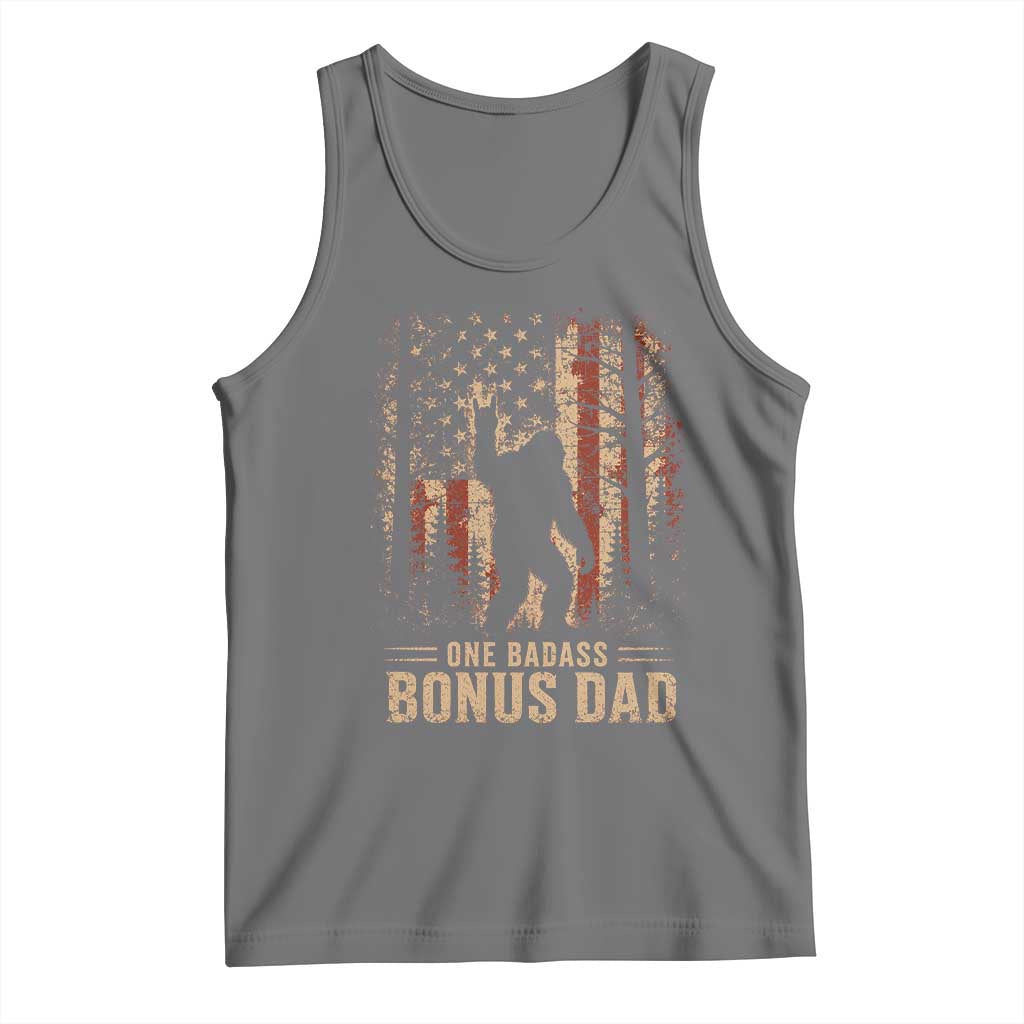 One Badass Bonus Dad Tank Top Vintage Bigfoot Stepdad American Flag