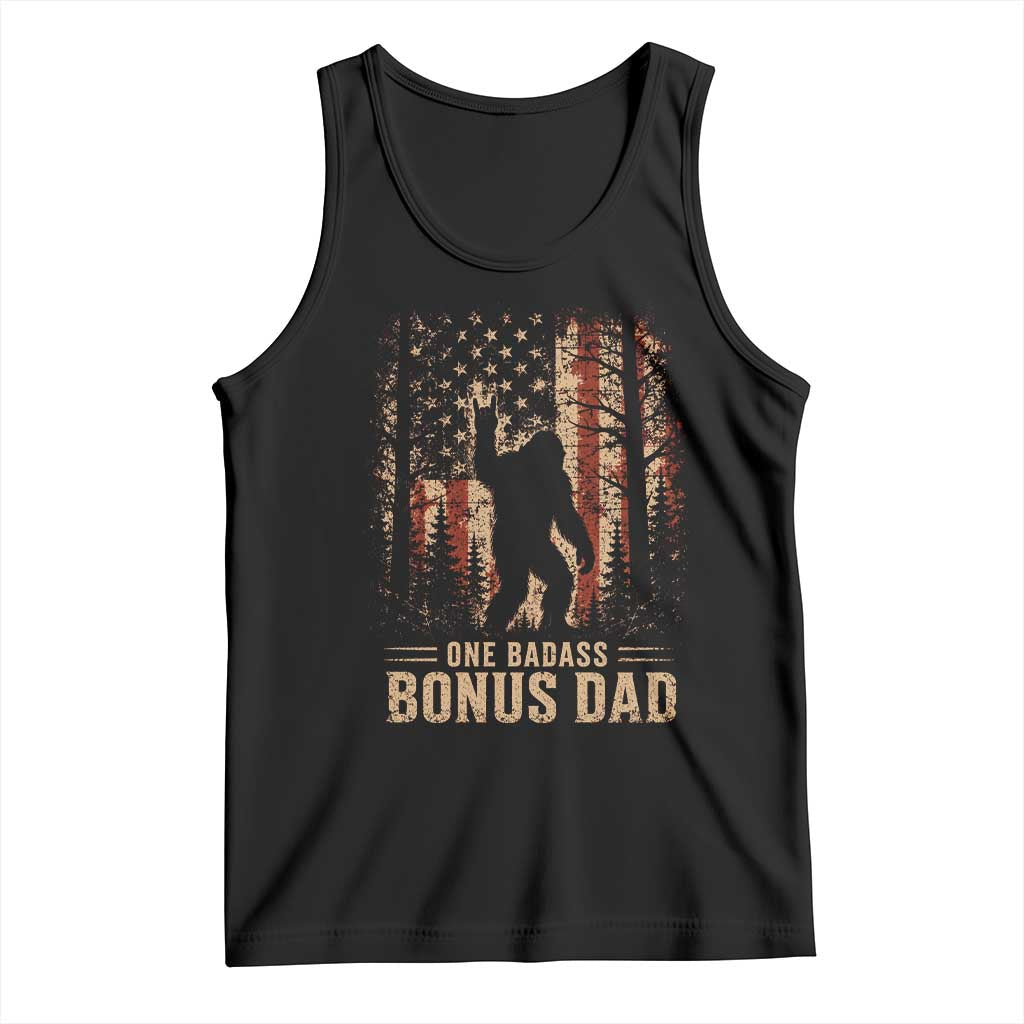 One Badass Bonus Dad Tank Top Vintage Bigfoot Stepdad American Flag