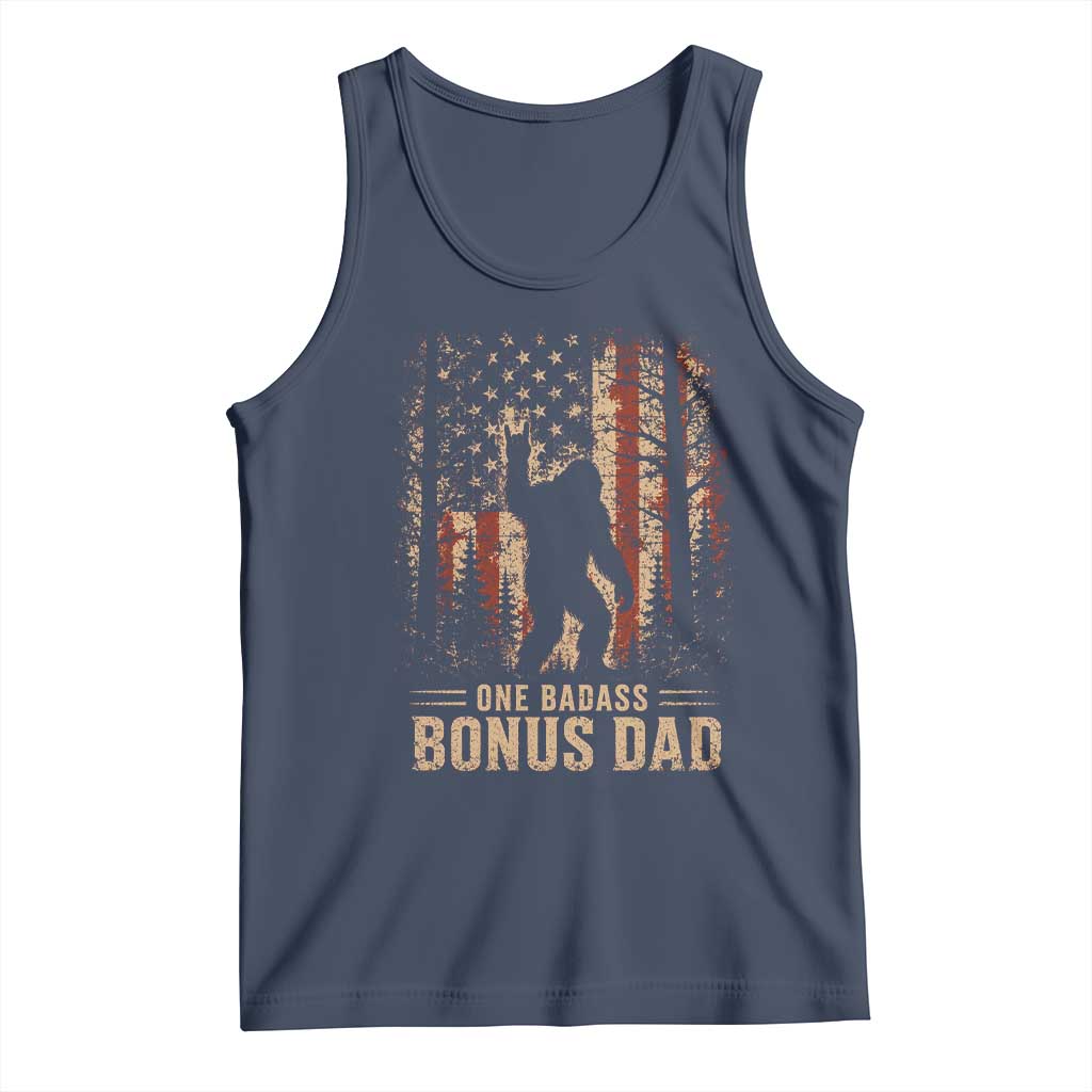One Badass Bonus Dad Tank Top Vintage Bigfoot Stepdad American Flag
