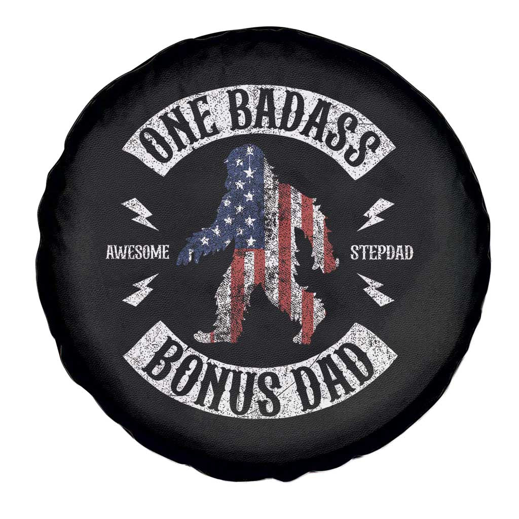 One Badass Bonus Dad Spare Tire Cover Vintage Bigfoot Stepdad Birthday Step Dad US Flag