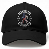 One Badass Bonus Dad Baseball Cap Vintage Bigfoot Stepdad Birthday Step Dad US Flag