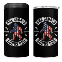 One Badass Bonus Dad 4 in 1 Can Cooler Tumbler Vintage Bigfoot Stepdad Birthday Step Dad US Flag