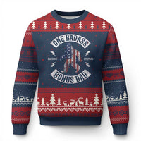 One Badass Bonus Dad Ugly Christmas Sweater Vintage Bigfoot Stepdad Birthday Step Dad US Flag