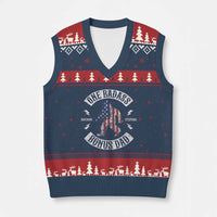 One Badass Bonus Dad V-Neck Knit Sweater Vest Vintage Bigfoot Stepdad Birthday Step Dad US Flag