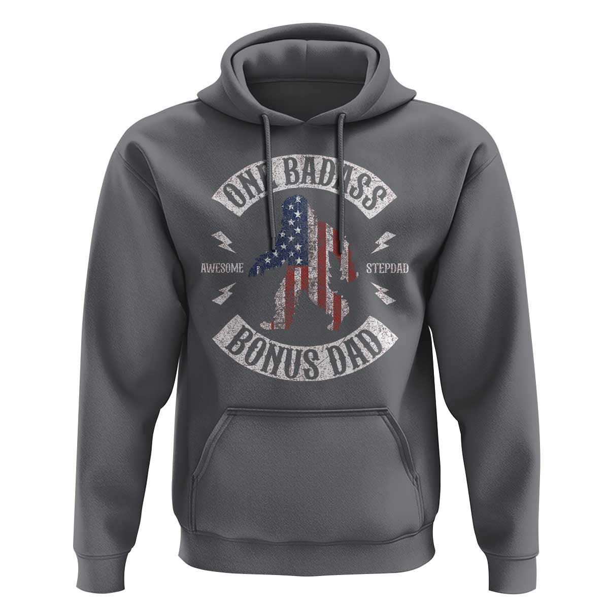 One Badass Bonus Dad Hoodie Vintage Bigfoot Stepdad Birthday Step Dad US Flag