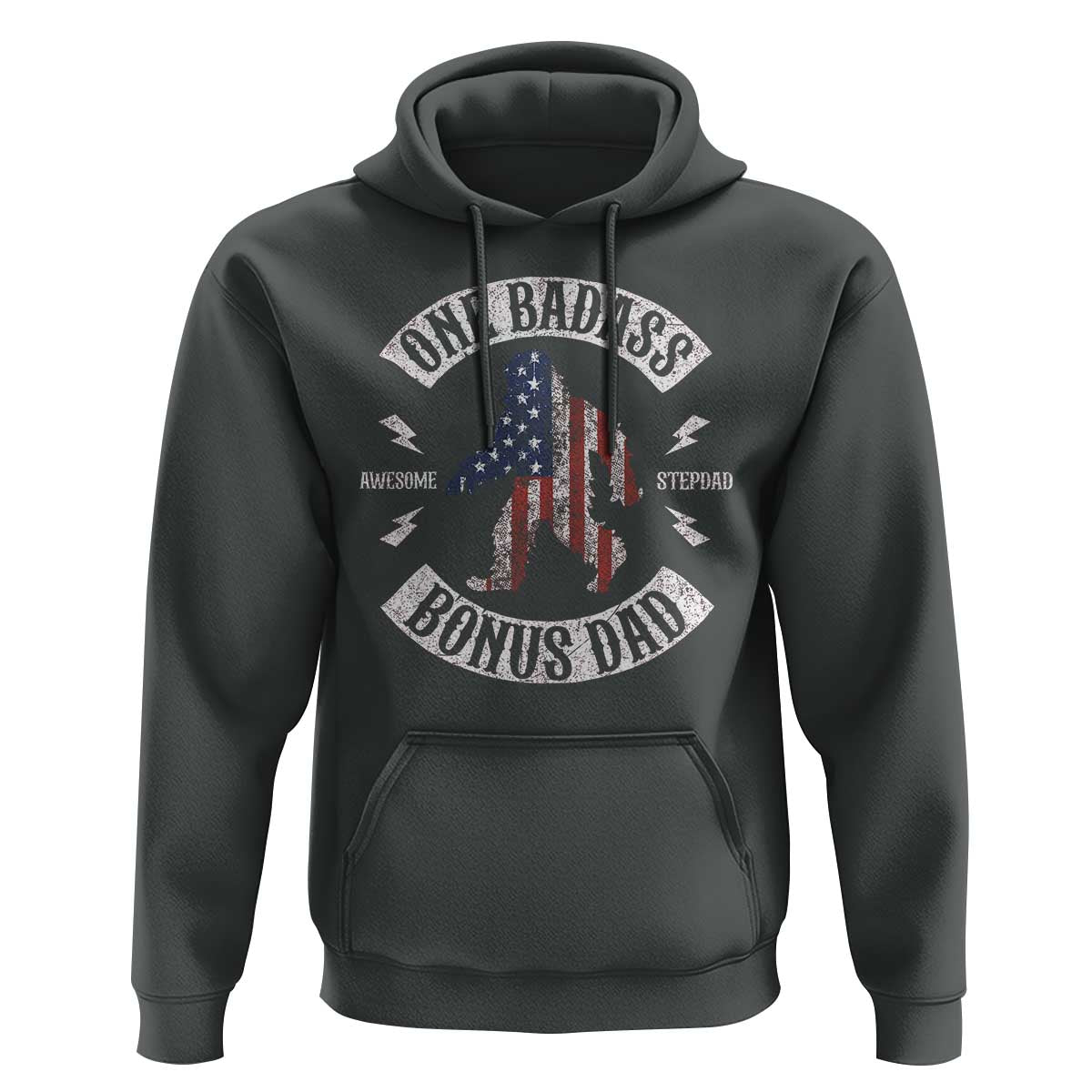 One Badass Bonus Dad Hoodie Vintage Bigfoot Stepdad Birthday Step Dad US Flag