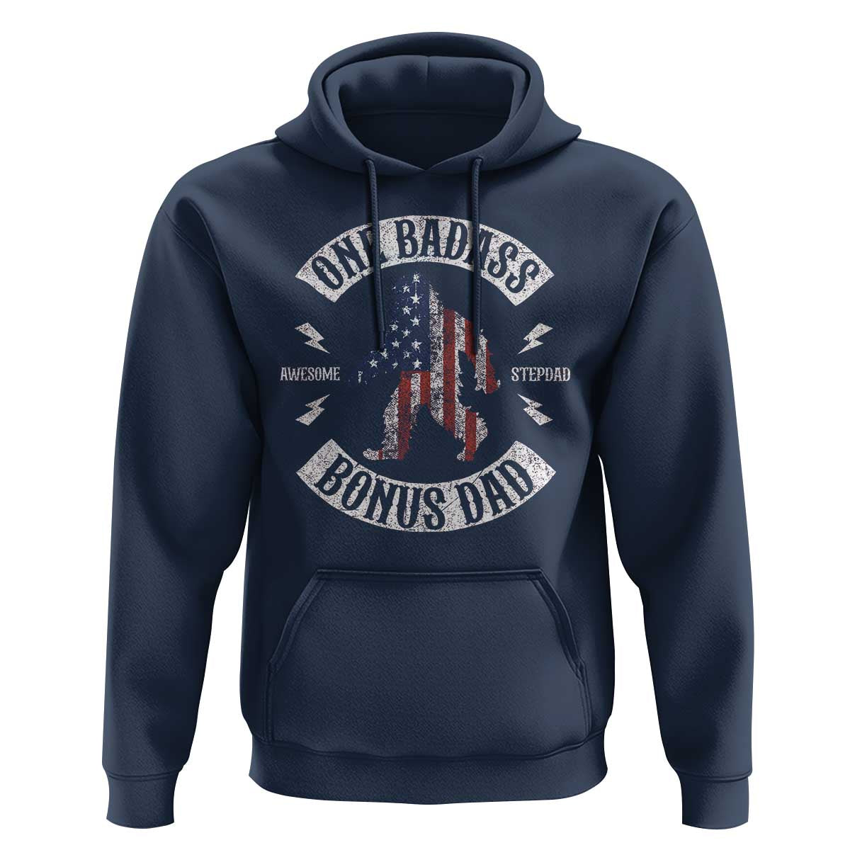 One Badass Bonus Dad Hoodie Vintage Bigfoot Stepdad Birthday Step Dad US Flag