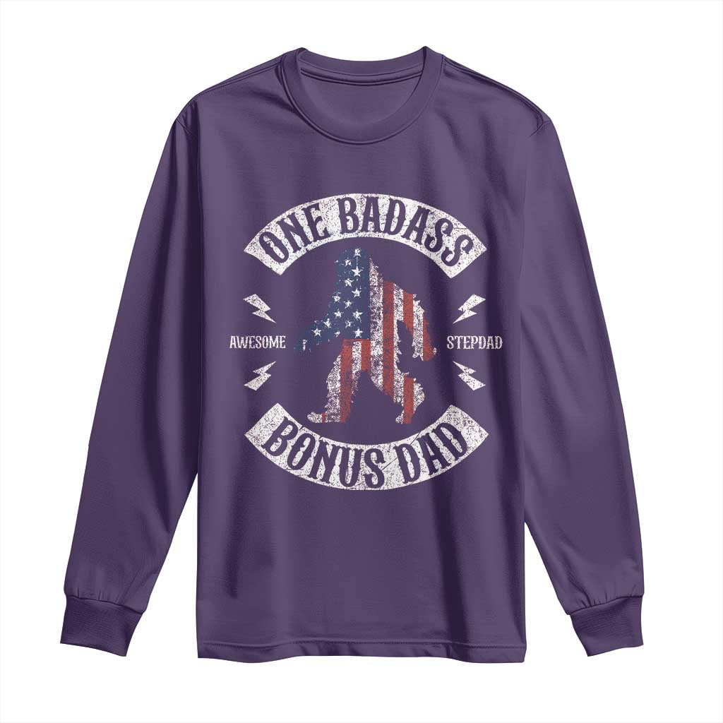 One Badass Bonus Dad Long Sleeve Shirt Vintage Bigfoot Stepdad Birthday Step Dad US Flag
