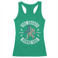 One Badass Bonus Dad Racerback Tank Top Vintage Bigfoot Stepdad Birthday Step Dad US Flag