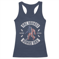 One Badass Bonus Dad Racerback Tank Top Vintage Bigfoot Stepdad Birthday Step Dad US Flag