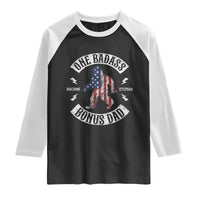 One Badass Bonus Dad Raglan Shirt Vintage Bigfoot Stepdad Birthday Step Dad US Flag