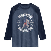 One Badass Bonus Dad Raglan Shirt Vintage Bigfoot Stepdad Birthday Step Dad US Flag