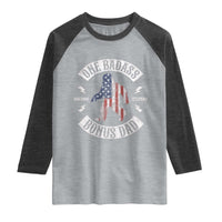 One Badass Bonus Dad Raglan Shirt Vintage Bigfoot Stepdad Birthday Step Dad US Flag