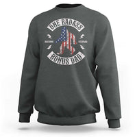 One Badass Bonus Dad Sweatshirt Vintage Bigfoot Stepdad Birthday Step Dad US Flag