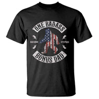 One Badass Bonus Dad T Shirt Vintage Bigfoot Stepdad Birthday Step Dad US Flag